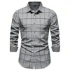 Camisa a cuadros para hombre de Amazon europea y americana transfronteriza, camisa de manga larga elástica en cuatro direcciones para hombre