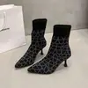 Botas Medias Elásticas Elegantes de Color Bloque Nuevo Estilo Europeo Americano Transfronterizo para Mujer, Tacón Fino, Tallas Grandes, Botas de Moda, Botas Adelgazantes