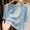 Cárdigan de Punto Calado de Manga Corta Estilo Nuevo 2026 para Mujer, Ropa de Verano con un Vestido de Tirantes, Combinado con un Chal Corto Protector Solar