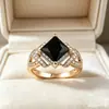 Tiktok live transfronteiriço anel de alta qualidade feminino cravação de quatro garras laço anel solitário zircônia preta noiva acessórios de casamento