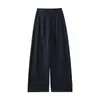 Pantalones anchos de algodón-lino Tencel azul marino para mujer, nuevo estilo de verano 2026, finos, corte holgado, con caída, pantalones casuales de pierna recta de Lyocell
