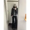 Cardigan de Punto Gris con Capucha y Cremallera Estilo Perezoso Top Elegante para Mujer Otoño e Invierno Nuevo Estilo Suéter con Cremallera de Manga Larga