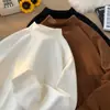 Camiseta de algodão puro com mangas compridas, gola alta meia-altura, peso pesado, estilo americano, unissex, marca da moda para primavera e outono, corte solto, adequada para usar em camadas e como peça básica.