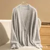 Cardigan de Punto Estilo Camisón de Una Botonadura Nuevo de Cachemir Puro Cepillado Real Otoño e Invierno Chaqueta Sexy Perezosa