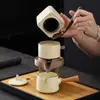 Juego de Té Kung Fu Semiatomático Ruyao Beige Tetera Taza de Té Mesa de Té Cerámica para el Hogar Caja de Regalo Completa Gama Alta