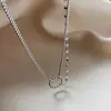 Corrente de Clavícula Dupla Camada Círculo Pingente Círculo de Pérola Redonda Colar Personalidade Temperamento ins Nicho Design Sensação Corrente de Pescoço Feminina