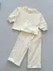 Conjunto de Sudadera con Dobladillo Ondulado de Manga Larga para Niña Otoño e Invierno Transfronterizo Traje para Bebé Pantalones Anchos de Color Sólido Casual Traje Padre-Hijo