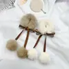 Faixa de Cabelo Nova Estilo Coreano com Bola de Pelo e Laço, Elástico Fofo para Rabo de Cavalo, Argola de Cabelo de Bola Fashion, Acessório de Cabeça Doce para Meninas