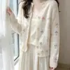 Suéter cárdigan delgado de estilo japonés holgado para mujer, nuevo diseño de otoño e invierno con bordados de dulces patrones florales, tejido inspirado en Chanel