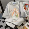 Design de Nicho Estampa de Personagem de Desenho Animado Marca da Moda Camiseta de Manga Curta Estilo Casal de Verão Top Versátil Casual Solto