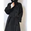 Nuevo Abrigo de Lana Doble Cara para Mujer Otoño/Invierno 2026, Estilo Largo, Cuello Alto Asimétrico, Engrosado y Cálido, Ropa de Abrigo de Cachemira de Alta Gama con Cinturón