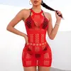 Lencería Sexy de Nuevo Estilo Transfronteriza, Atractivo Vestido Body Ajustado que No se Quita, Body de Malla Sexy sin Mangas con Aberturas