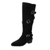 Botas Apiladas Retro Marrones para Mujer 2026 Otoño Invierno Nuevas Botas de Caballero por Encima de la Rodilla a Media Pantorrilla Punta Puntiaguda Estilo Western Maillard