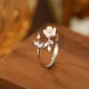 Anillo de Flor de Plata de Ley 925 para Mujer, Suave y Elegante, Circonita de Concha, Estilo Coreano, Moderno, Dulce, Anillo Ajustable para Dedo Índice