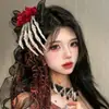 Nuevo Pasador de Encaje Cruzado de Halloween para Mujer, Accesorio de Pinza Lateral con Forma de Corazón y Lazo Estilo Gótico Oscuro