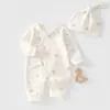 Conjunto de Dos Piezas de Mameluco y Gorro de Mariposa de Algodón Puro para Bebé de Primavera y Otoño 0-3 Meses Gorro Suave para Bebé Recién Nacido con Protección para la Cabeza