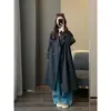 Zedaijiai Principios de Otoño Estilo Coreano Moda Versátil para Ir al Trabajo Cintura con Cordón Fresco Cuello Alto Gabardina Larga Negra