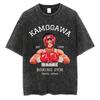 Comércio exterior transfronteiriço americano design solto retro lavado preto algodão lavado animação velha rua camiseta masculina de manga curta