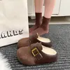 Moda Grueso-suela Retro Birkenstock Punta Cerrada Medias Zapatillas para Uso al Aire Libre 2026 Otoño/Invierno Nuevas Deslizables Peludas Algodón Zapatillas