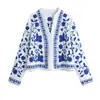 2021 Moda Primavera Europeia e Americana Atacado Casaco Bordado Porcelana Azul e Branca 1238