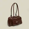 Bolso de Bolos de Cuero Encerado con Doble Bolsillo, Diseño Retro, Bolso de Axila Versátil de Gran Capacidad, Bolso de Mano Retro Europeo y Americano Esencial