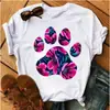 Blusas Femininas Transfronteiriças Patas de Animal Coração Dropshipping Letras Moda Retrô Camiseta Feminina Manga Curta