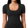 Camiseta de Yoga Cepillada con Líneas 3D, Adelgazante, Control de Abdomen, Favorecedora, Manga Corta, Top para Deportes al Aire Libre y Correr 5558