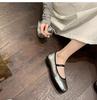 Versión de Piel de Oveja~Bailarinas Cuadradas de Cuero Genuino con Letras para Mujer, Zapatos Mary Jane Planos sin Cordones con Suelas Suaves