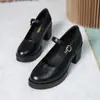 Zapatos de cuero de tacón alto estilo británico para mujer 2022 nuevos mocasines sin cordones tacón grueso boca poco profunda zapatos Mary Jane