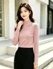 Camisa base de tricô de duas pontas com núcleo de lã, estilo doce, gola semifechada simples com babados para mulheres, novo suéter grosso de outono e inverno