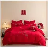 Juego de ropa de cama para boda, juego de cuatro piezas, nuevo estilo 2026 sábana y funda de edredón, rojo para recién casados, para la habitación nupcial