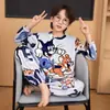 Pijama Infantil Outono e Inverno Espessado Gola Redonda Flanela Roupa Familiar Menina Mãe-Filha Conjunto de Roupas para Casa Veludo Coral