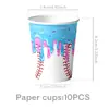 Decoraciones Desechables para Fiesta Temática de Béisbol Helado Transfronterizo Platos para Helado Vasos de Papel Servilletas de Papel Juego de Manteles