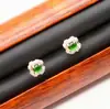 9226 Pendientes de Botón Cuadrados Princesa de Jadeíta Esmeralda Grado A Natural Incrustados con Diversidad Retro China Nueva