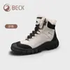 Botas Ram de Solado Grosso Forradas com Lã para Mulheres Botas Curtas de Inverno Britânicas Sapatos de Algodão Femininos para Caminhada ao Ar Livre Antiderrapantes Quentes Botas de Neve