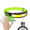 Farol de cabeça para corrida noturna com carregamento, luz de advertência vermelha por indução, portátil para exterior, luz forte COB para pesca, farol de cabeça para camping ao ar livre