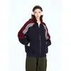 Chaqueta deportiva casual de retazos color block estilo americano para mujer, sudadera con cremallera estilo universitario para primavera y otoño, cárdigan, chaqueta de béisbol