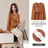 Pijama de algodón para mujer con copas en el pecho, mangas largas y pantalones, estilo primavera y otoño, cuello redondo, dulce y lindo, se puede usar para salir