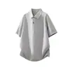 Camisa Polo Masculina Casual de Manga Curta G-stone com Punho Listrado, Cor Sólida, Gola Lapela, Corte Solto, Estilo Japonês