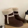 Versión de Stock Disponible ~ Botas de Nieve Exteriores de Suela Gruesa para Mujer, Botas Cálidas Casuales de Piel de Cordero Redondas Retro, Botas de Algodón Birkenstock