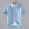 9048 Camisa de Lino de Manga Corta de Verano para Hombre Camisa Casual de Algodón y Lino con Cuello Cuadrado para Hombre Top de Lino de Color Sólido de Media Manga