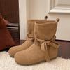 Botas Retrô Aumentando Botas Curtas Sapatos Femininos 2025 Outono e Inverno Novo Bico Redondo Cadarço Sola Macia Birkenstock Botas Cowboy Ocidentais