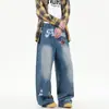 Jeans da Marca Americana Retro Tendência para Homens, Calça Casual Larga Vintage, Jeans Reto Scimitar para Homens