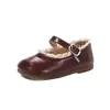 Zapatos de Princesa de Cuero para Niñas Colección Otoño 2026 Adorno de Encaje Suela Suave Zapatos Mary Jane Zapatos de Presentación para Niños Zapatos Individuales Rojos