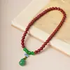Pulsera Doble Círculo Imitación Cinabrio al por Mayor con Perlas Redondas de 4 mm, Pulsera Estilo Pequeño Combinada con una Pulsera Sencilla de Calabaza del Año Zodiacal