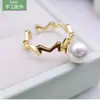 Anel DIY Porta-Anel Vazio em Prata de Lei S925 com Pérolas Eletrodepositado Preto Anel de Prata Semi-acabado Personalidade da Moda Estilo Japonês e Coreano