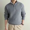 Suéter de tricô pesado 545g, modelo 2026, com zíper, gola semimédia, suéter de gola alta, blusa quente, moda tendência