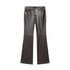 Calça de Couro Flare Slim Casual com Botões de Couro, Novo Estilo Europeu e Americano para Outono, para Mulheres 17045975 Atacado para Comércio Exterior