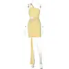 Vestido de Verano 2025 para Mujer de Color Sólido, Sexy, Elegante, a la Moda, Textura de Malla, de un Hombro, Vestido Bodycon
