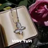 Joyería Italiana Retro Brillante Cepillado Collar de Mariposa Lujo Accesible Gama Alta Juego de Aretes Doble Mariposa Circonita